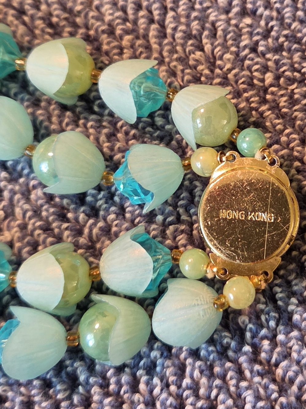 Vintage 1950s Signed Hong Kong Pastel Flower Jewelry Set Double Strand MCM - Picture 5 of 6